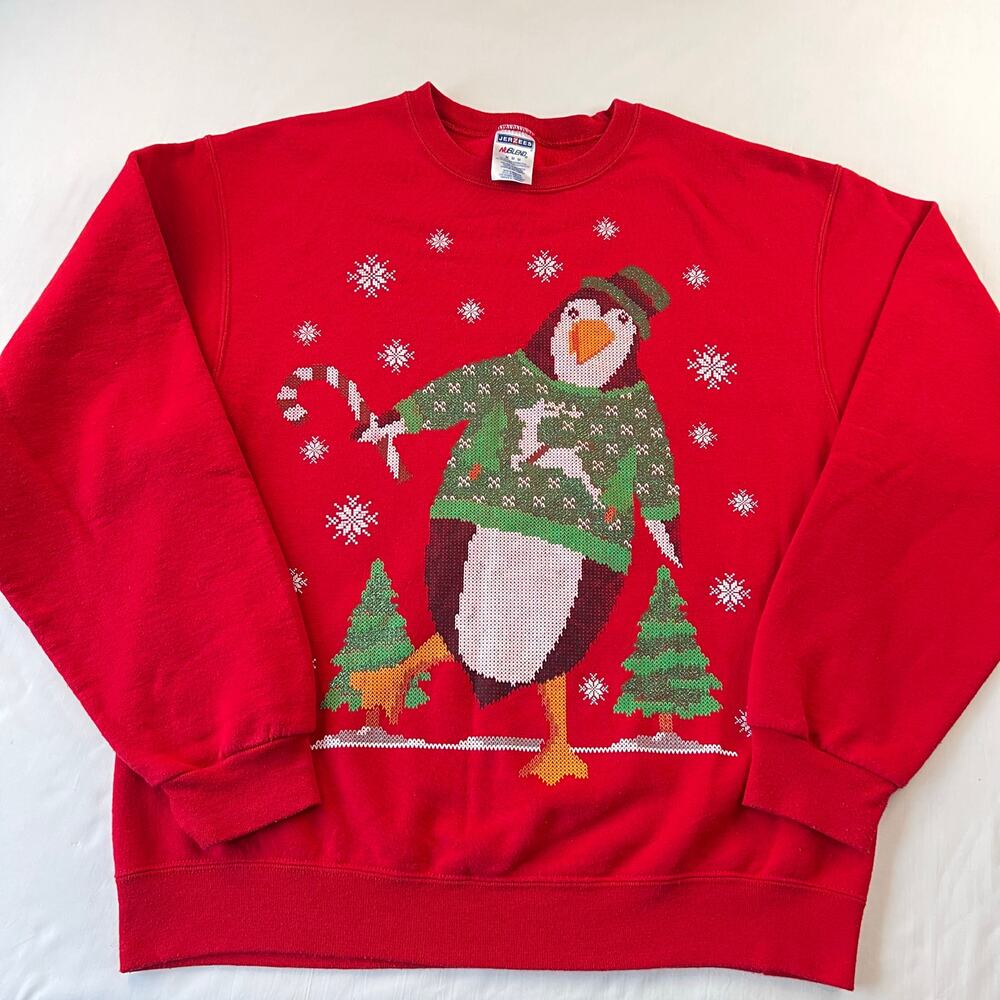 Jerzees Pengieno Christmas holiday Sweatshirt Size Medium Y2K